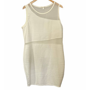 Curvy Sense cream sleeveless dress 3X, bodycon, sheer, wedding guest